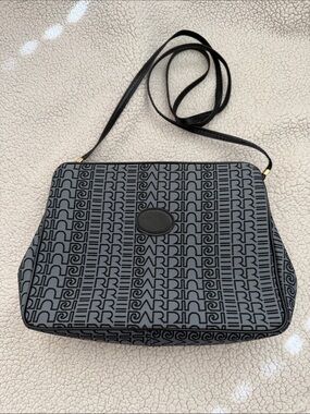 Pierre Cardin Gray Monogram Crossbody Bag with Black Strap